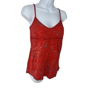 Y2K Splendid Tank Top Red Sleeveless Shirt Babydoll lettuce hem 90s empire